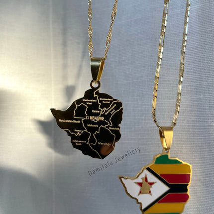 Zimbabwe Engraved Map Necklace 🇿🇼 - Gold/Silver