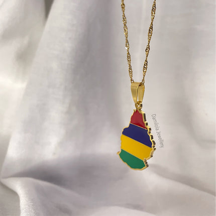 Mauritius Flag Map Necklace - 2 Styles gold-silver