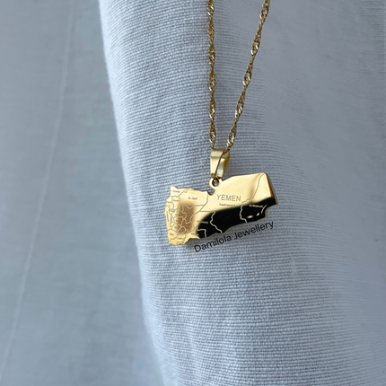 Yemen - Engraved Map Necklace - Gold/Silver