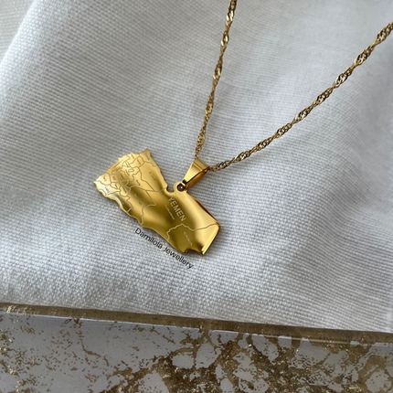 Yemen - Engraved Map Necklace - Gold/Silver