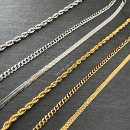 Luxury Steel Anklets/Bracelets - Classics Snake, Rope&Curb