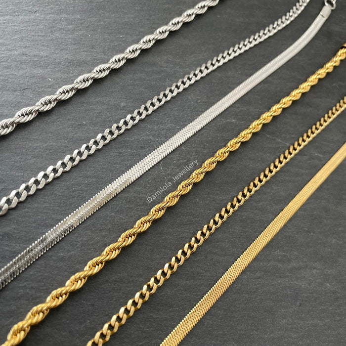 Luxury Steel Anklets/Bracelets - Classics Snake, Rope&Curb