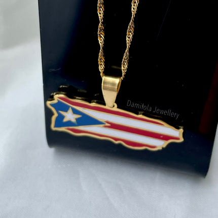 Puerto Rico Flag Necklace 🇵🇷 (3 Styles) gold - silver