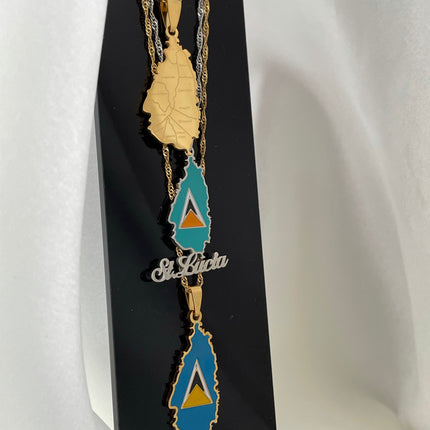 St. Lucia Engraved Map Necklace - Silver/Gold - The Land, the people, the light”