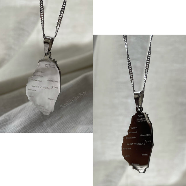 St Vincent Engraved Map Necklace - Gold/Silver - “Peace and Justice”