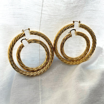 ‘Maya’ Big Gold Chunky Twisted Hoops - Gold/Silver