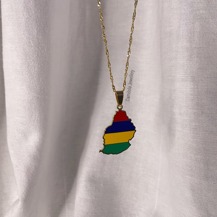 Mauritius Flag Map Necklace - 2 Styles gold-silver