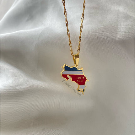 Costa Rica Flag Necklace🇨🇷 gold-silver