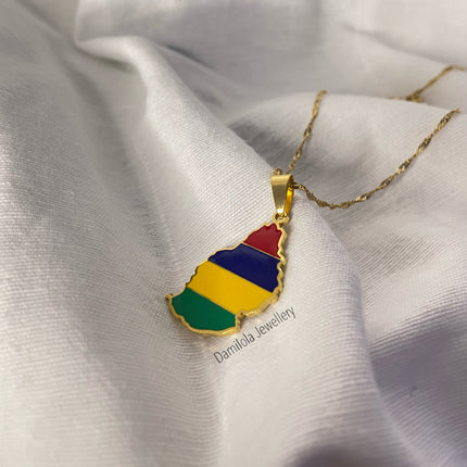 Mauritius Flag Map Necklace - 2 Styles gold-silver