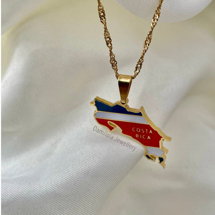 Costa Rica Flag Necklace🇨🇷 gold-silver