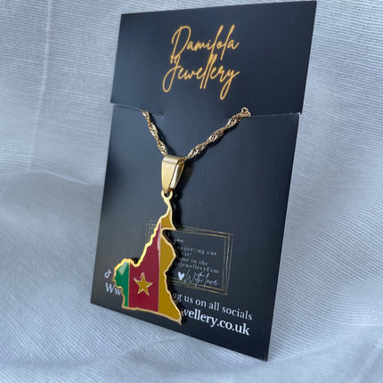 Cameroon Flag Map Necklace 🇨🇲 gold