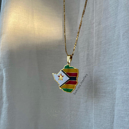Zimbabwe Engraved Map Necklace 🇿🇼 - Gold/Silver