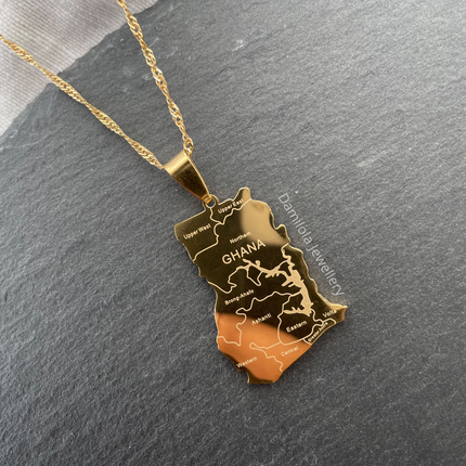 Ghana Engraved Map Necklace - Gold/Silver 🇬🇭 'Freedom and Justice'