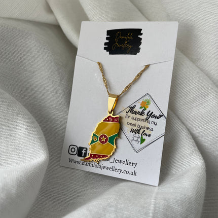 Grenada Flag Map Necklace - Gold/Silver