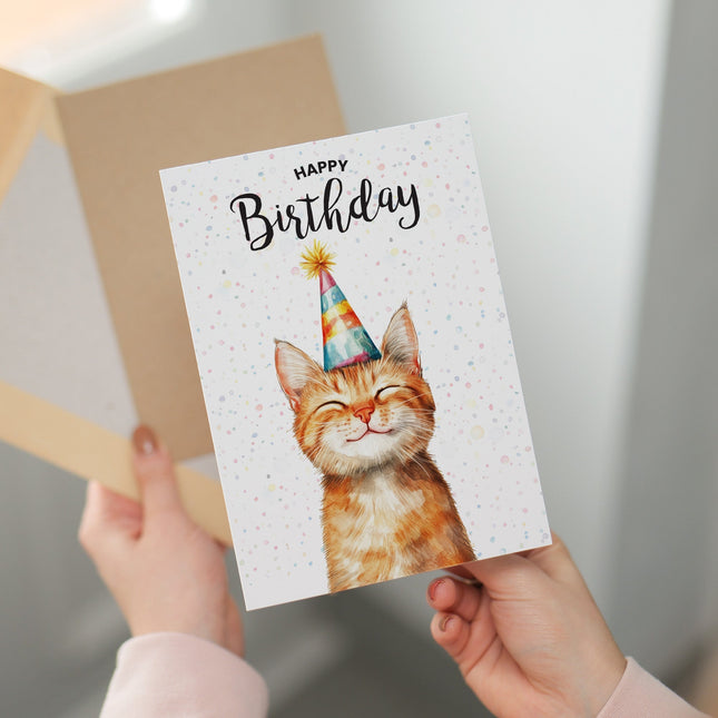 Birthday Card For Him or Her Of A Ginger Cat Illustration For Him or Her Birthday Gift