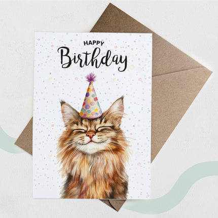 Birthday Card For Him or Her Of A Maine Coon Illustration For Him or Her Birthday Gift