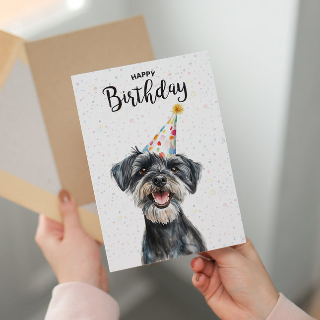 Birthday Card For Him or Her Of A Schnauzer Dog Illustration For Him or Her Birthday Gift