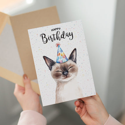 Birthday Card For Him or Her Of A Siamese Cat Illustration For Him or Her Birthday Gift