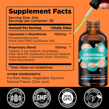 2 Pack Liposomal Glutathione - 2000mg Liquid Drops with Vitamin C, Curcumin & Trans-Resveratrol