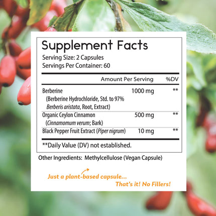 Thomas' All-Natural Berberine 500mg (1000mg per serving) - 120 Vegan Capsules