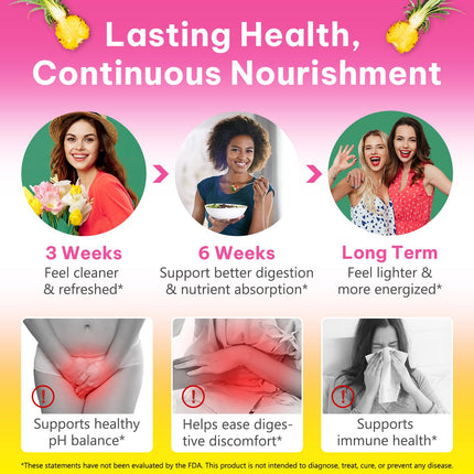 Vaginal Probiotics for Women Gummies - Digestive Health, pH Balance, Immune Support | Pineapple Flavor | Vegan, Gluten-Free | 120 Count