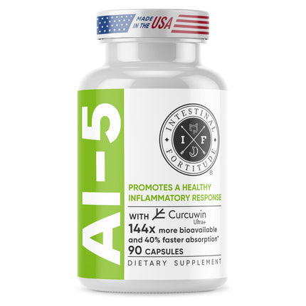 Intestinal Fortitude AI-5 Digestive Capsule with CurcuWIN, Turmeric & Ginger – Gut Support (Non-GMO, Dairy Free)