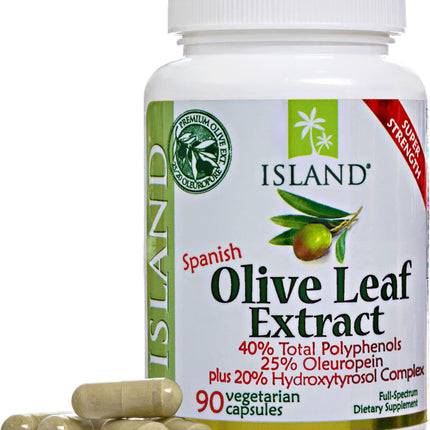 Island Nutrition Olive Leaf Extract Capsules – 25% Oleuropein, 40% Polyphenols, 20% Hydroxytyrosol Complex – 90 Capsules, Spain-Grown