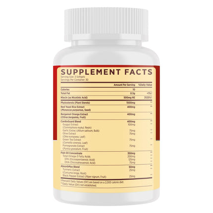Itharoventis Cholesterol Supplements with Plant Sterols, Niacin, Red Yeast Rice, Bergamot, Omega-3 & Garlic – Advanced Absorption Formula – 180 Softgels