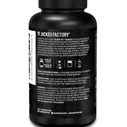 Jacked Factory Burn XT Black Thermogenic Fat Burner – TeaCrine, Infinergy, Green Tea Extract | 90 Veg Diet Pills