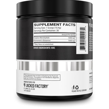 Jacked Factory Creatine + Glutamine – Creatine Monohydrate + L-Glutamine for Muscle Recovery, Strength, and Gut Health | 30 Servings, Unflavored