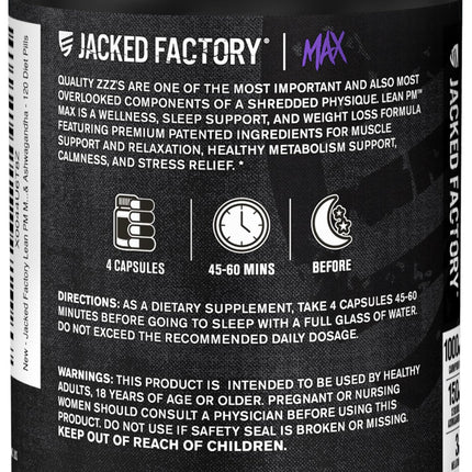 Jacked Factory Lean PM Max – Fat Burner & Sleep Support (120 Diet Pills)