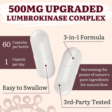 Yasumako Lumbrokinase 100mg + Nattokinase 100mg + Red Yeast Rice 300mg — 600 Capsules (Pack of 10)