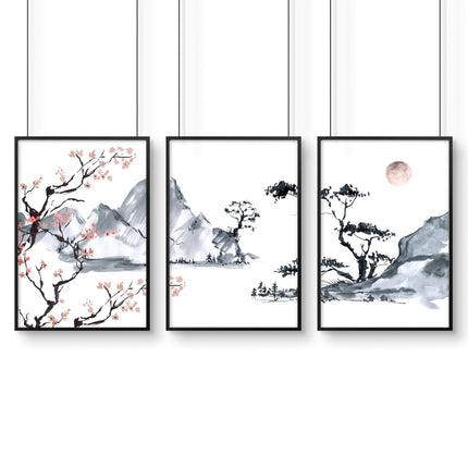Cherry Blossom Wall Art – Japanese Set of 3 Framed Prints