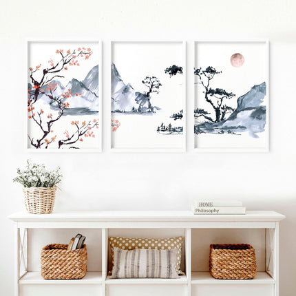 Cherry Blossom Wall Art – Japanese Set of 3 Framed Prints