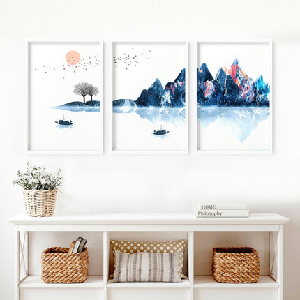 Framed wall art for living room | set of 3 Japanese wall art prints