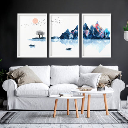 Framed wall art for living room | set of 3 Japanese wall art prints