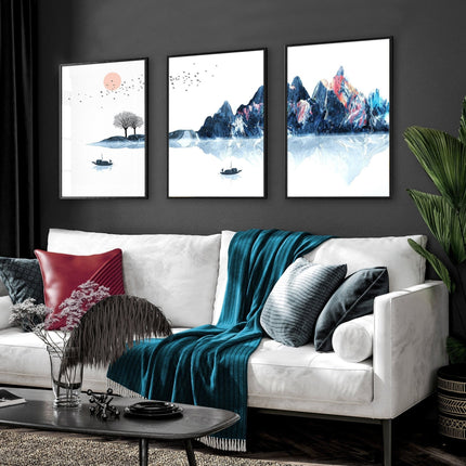 Framed wall art for living room | set of 3 Japanese wall art prints