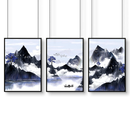 Living room pictures for walls | set of 3 Japanese art prints