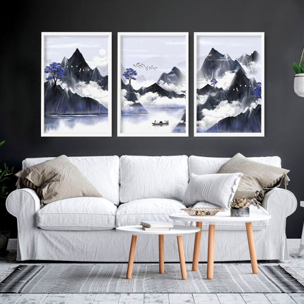 Living room pictures for walls | set of 3 Japanese art prints