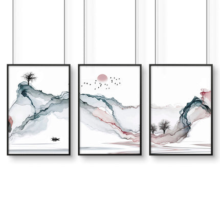 Landscape art sunset | set of 3 framed wall art