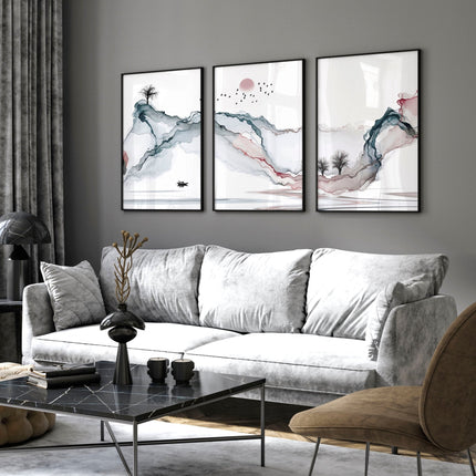 Landscape art sunset | set of 3 framed wall art