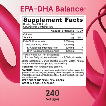 Jarrow Formulas EPA-DHA Balance, 1,200 mg Omega-3s, 240 Softgels | 120 Day Supply