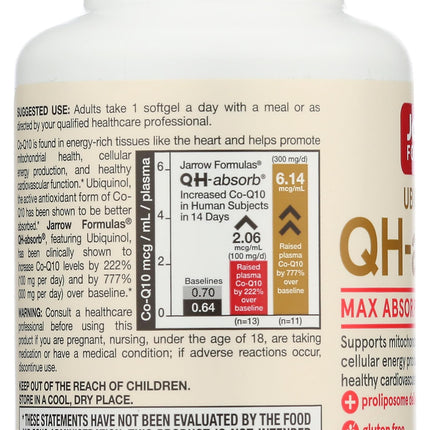 Jarrow Formulas QH-absorb 200 mg Co-Q10 Softgels – High Absorption, 60 Servings
