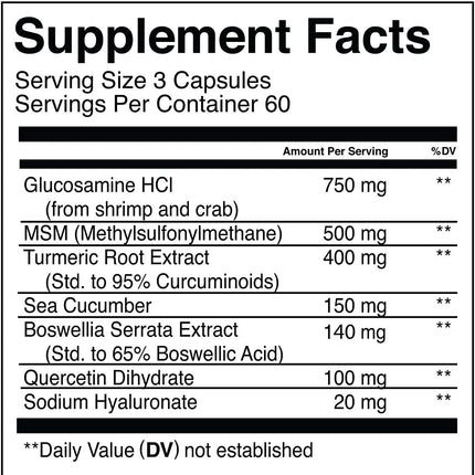 Jocko Fuel Joint Support Supplement - Glucosamine MSM, Turmeric & Boswellia, 180 Capsules