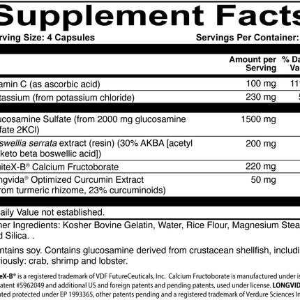 JointProtect: Advanced Joint Support with Glucosamine Sulfate, Boswellia AKBA 30%, Curcumin, FruiteX-B & Vitamin C | 120 Capsules