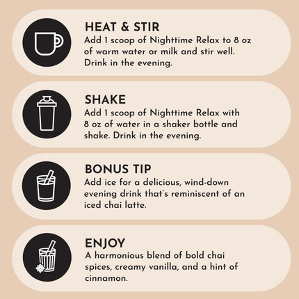 JUST INGREDIENTS Chai Nighttime Relax Drink Mix – 30 Servings | No Sugar Added | Magnesium, L-Theanine, Chamomile & Tart Cherry