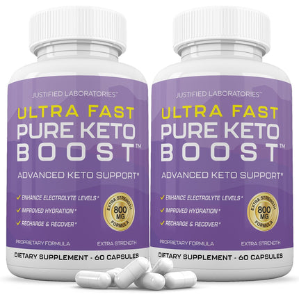 Justified Laboratories 2 Pack Ultra Fast Pure Keto Boost Pills 1275MG