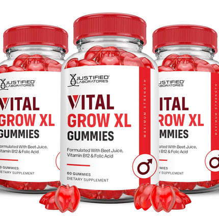 Justified Laboratories Vital Grow XL Performance Gummies – 3-Pack, 1000mg ACV Formula, Pomegranate Beet, B12, Vegan & Non-GMO, 180 Gummies