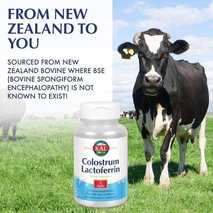 KAL Colostrum Lactoferrin with 20% Immunoglobulins | Immune Support | 30 Servings | 60 Caps