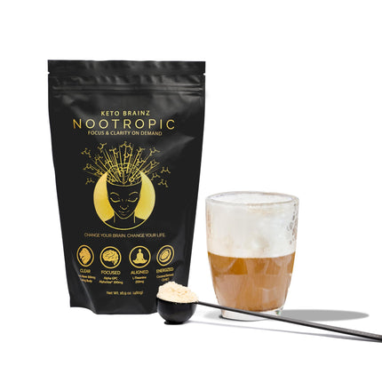 Keto Brainz C8MCT Nootropic Creamer – 500mg Lion’s Mane, AlphaGPC & L-Theanine | 16oz, 30 Servings